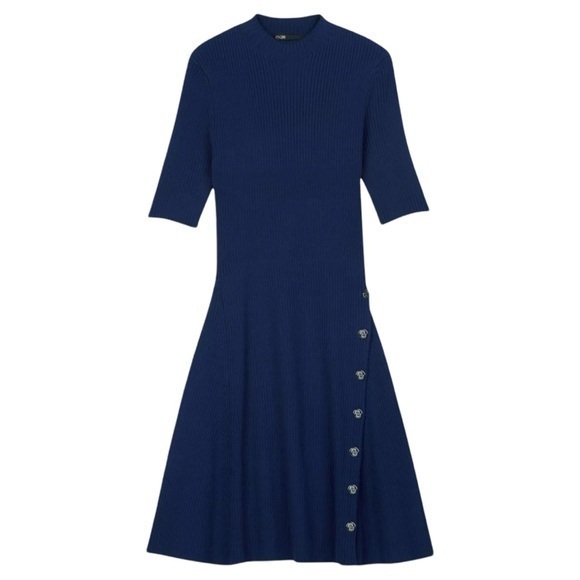 MAJE Rosea studded stretch-knit mini dress in Marine - Picture 2 of 13